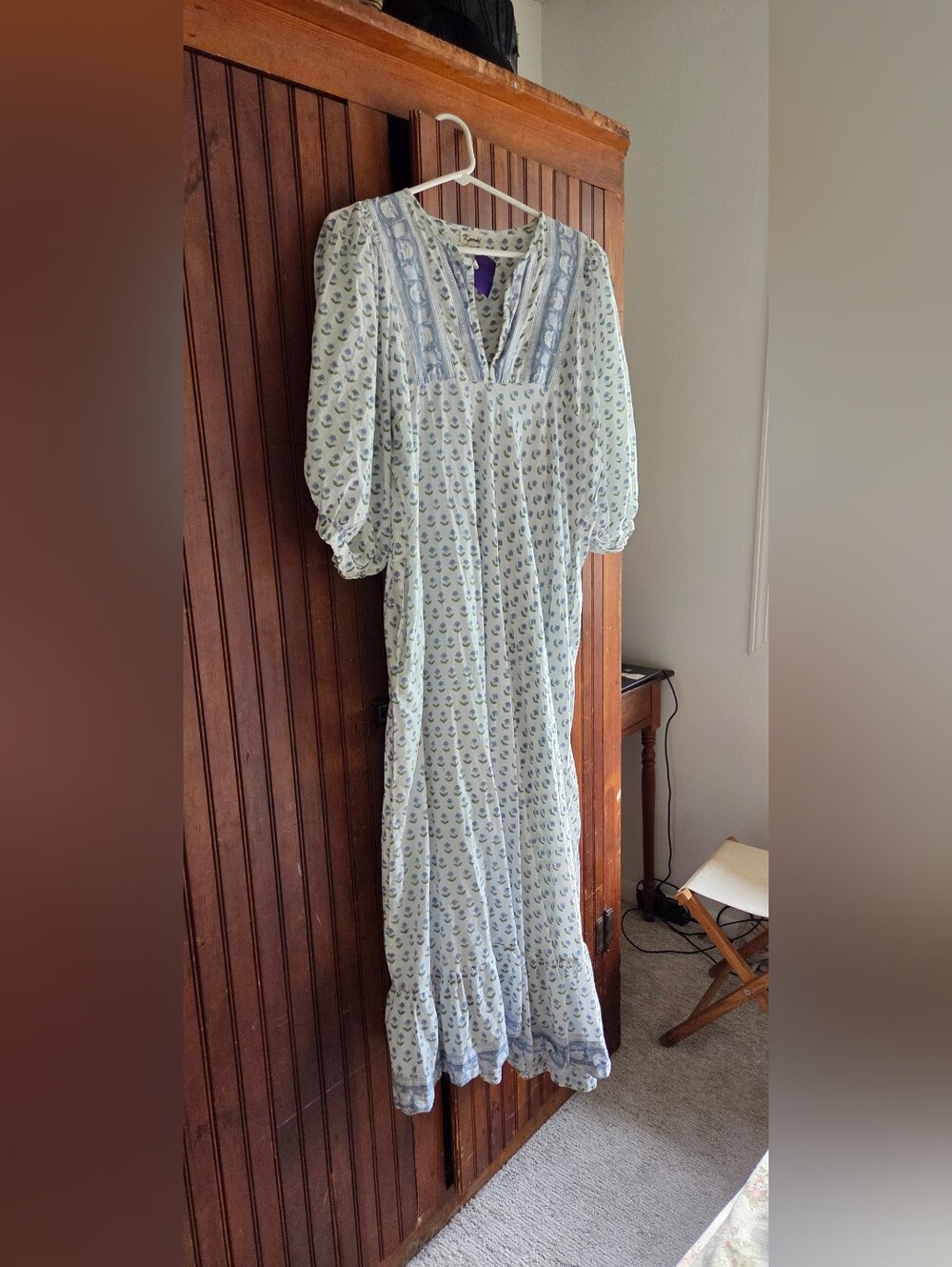 White And Blue Floral Maxi Dress